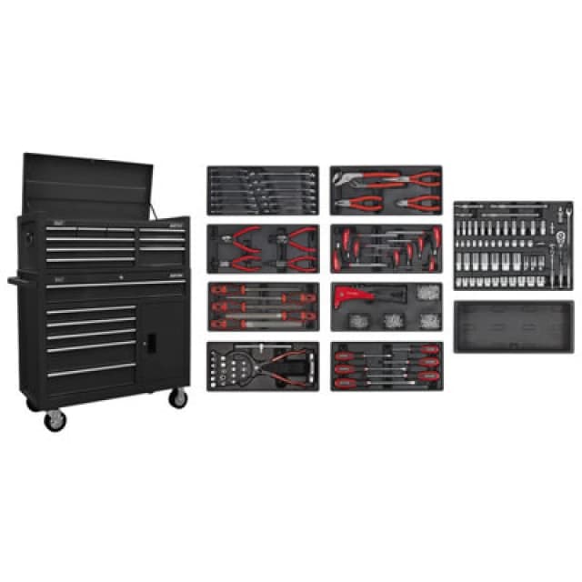 Sealey American Pro 15 Drawer Roller Cabinet + 117 Piece Hand Tool Kit AP41STACKBCOMBO Colour: Black