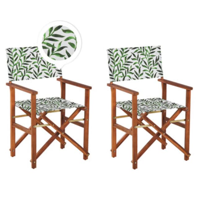 BELIANI Beliani - Set of 2 Garden Chairs Dark Acacia Wood Off-White Leaf Pattern Folding Cine 309848