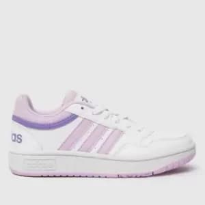 Adidas White & Purple Hoops 3.0 Girls Junior Trainers
