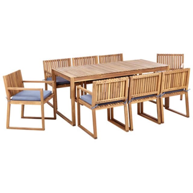 Beliani Garden Dining Set 8 Seater Sassari Ii With Cushions Certified Acacia Wood Blue