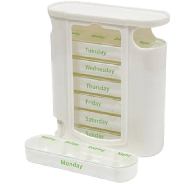 Loops Weekday Pill Dispenser - 7 x 4 Compartment Tablet Dispenser - Slide Open Lids Multi