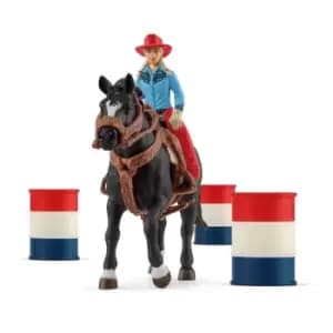 Schleich Farm World Cowgirl Barrel Racing Fun Toy Playset, 3 To 8 Years, Multi-Colour (42576)