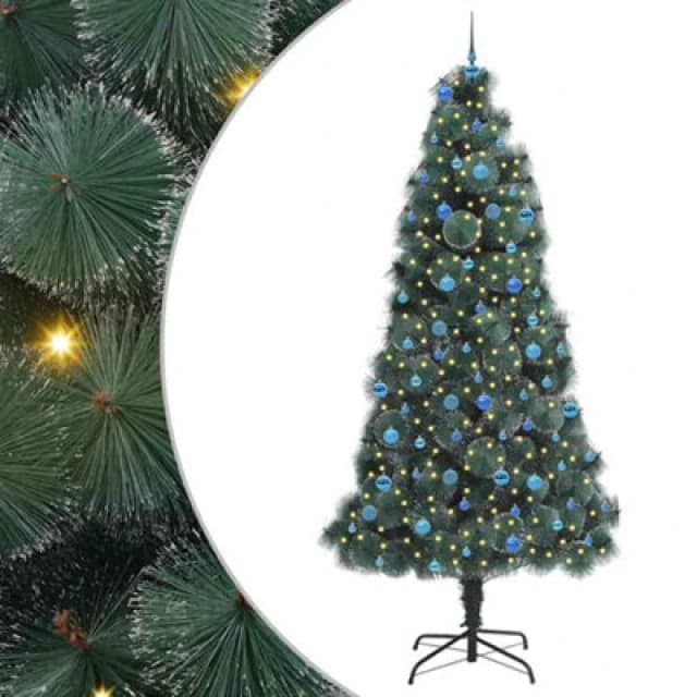 vidaXL Artificial Pre-lit Christmas Tree with Ball Set Green 240 cm, Green 3396197
