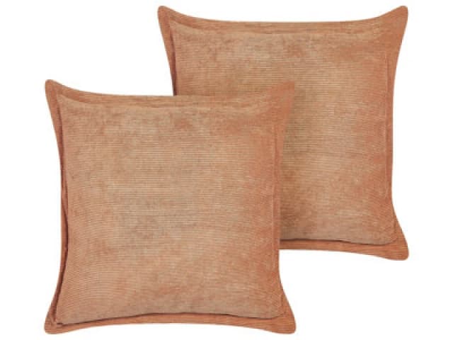 Beliani Set Of 2 Decorative Cushions Zinnia Corduroy 43 X 43cm Orange Solid