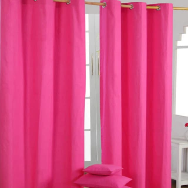 Homescapes Plain Cotton Ready Made Eyelet Curtain Pair Bright Pink