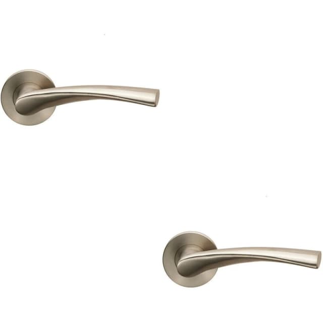 Loops 2x AIR Twisted Angular Design Lever on Slim Round Rose Concealed Fix Satin Steel Metallics