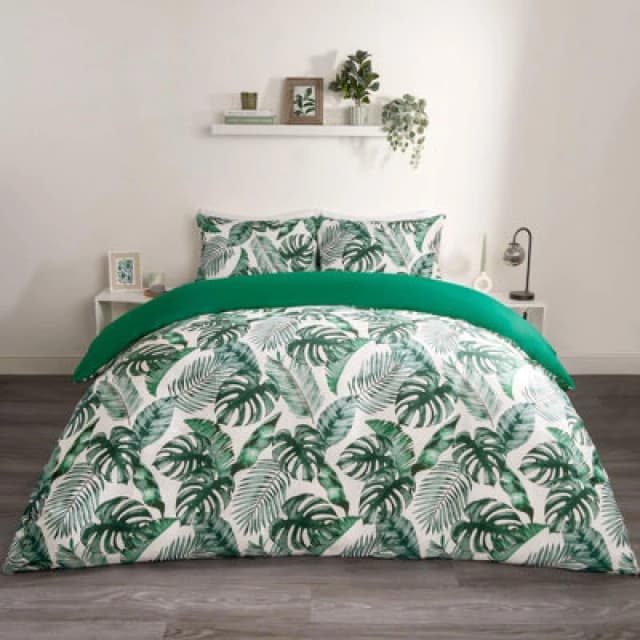 OHS OHS Tropical Leaf Duvet Cover Reversible Bedding Set in Dark Green Size: Double Dark Green Double Unisex 5027434182909