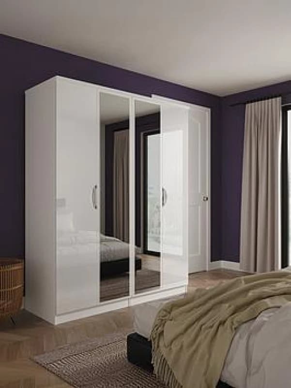 Welcome Furniture Ltd Camden 4 Door Double Mirror Wardrobe in White Gloss & White - Ready Assembled, White CAM189WGW