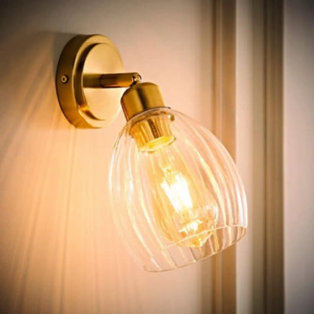 ValueLights ValueLights Cheltenham Ribbed Glass Dome Adjustable Spotlight Wall Light with Bulb in Gold Gold One Size Unisex 5059406071164