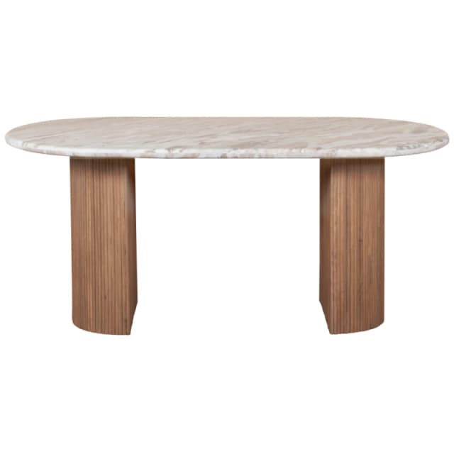 Indian Hub Ashford Natural Marble & Wood Pedestal 6-8 Seater Dining Table