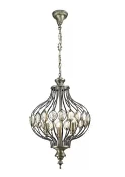 Marisa Ceiling Pendant 3 Light E14 Antique Brass, Amber Crystal