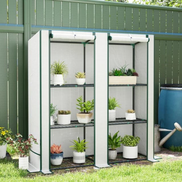Outsunny 3 Tier Lean-to Mini Greenhouse With Hemmed Edging - White - Green Hemmed TJ Hughes 5063603934863
