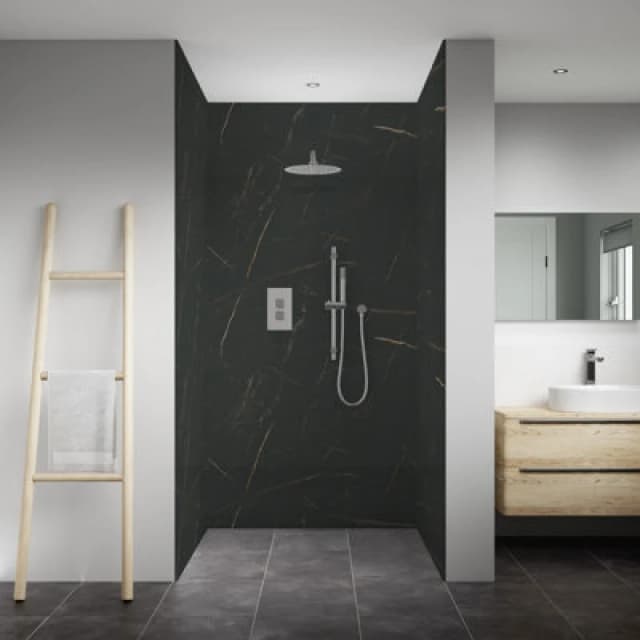 Splashwall Elite Composite Tongue & Groove Bathroom & Wet Room Decorative Panel (H)2420mm (W)600mm - Matt Marbre Celeste Marble Effect