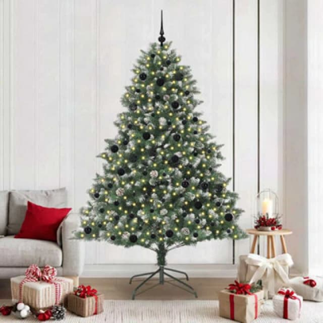 vidaXL Artificial Christmas Tree with Stand, Black Balls Green 140 x 140 x 210 cm, Green 3395246