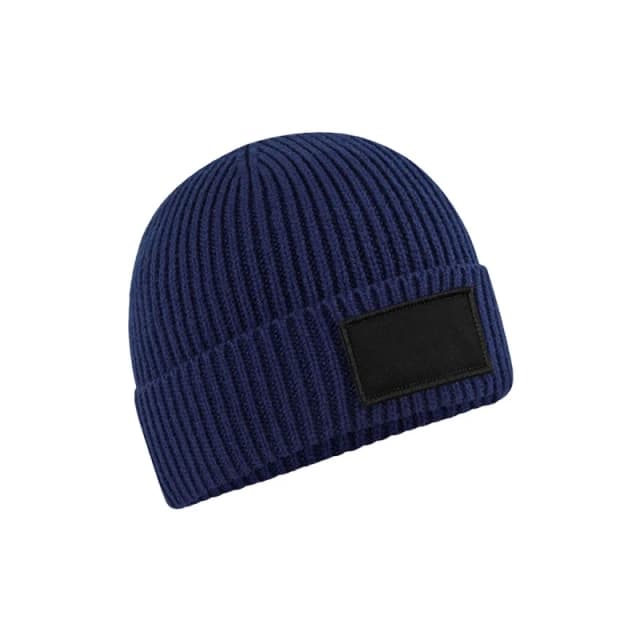 Beechfield Beechfield Men Fashion Woven Patch Beanie in Mid Navy Mid Navy One Size Male 5063238248106