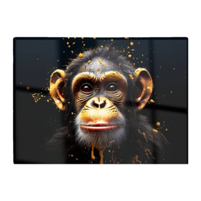 Warren Reed Designer Splashart Cheeky Chimp Face Glass Chopping Board