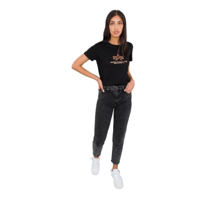 alpha industries Womens T-Shirt Alpha Industries New Basic Foil Print Noir Female S