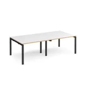 Adapt rectangular boardroom table 2400mm x 1200mm - Black frame and white top with oak edging