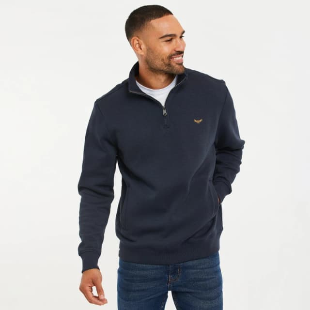 Threadbare 'Patrick' Zip Neck Sweatshirt Navy