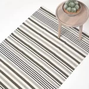 Modern Black Grey Scandinavian Style Striped Cotton Rug, 150 x 240cm - Grey - Homescapes