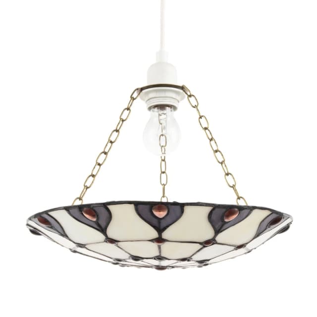 Happy Homewares Purple & Amber Stained Glass Tiffany Pendant Shade with Red Beads Purple Unisex