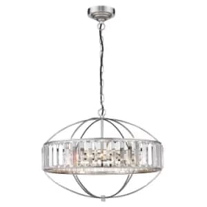 Contemporary Pendant Ceiling 4 Light Satin Nickel, Crystal