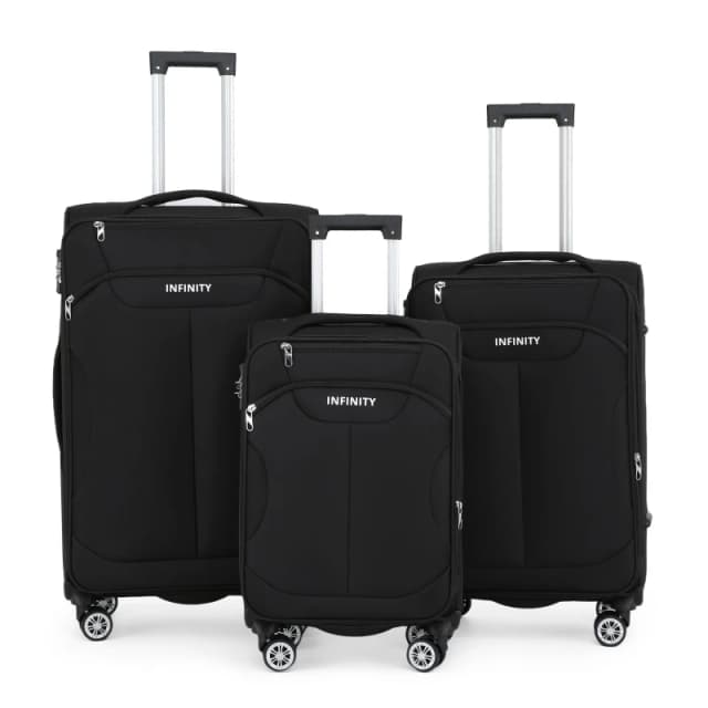 Infinity Leather Soft Shell Suitcase 8 Wheel Luggage Travel TSA Light Carry On Cabin Bag in Black Size: Medium Black Unisex Medium