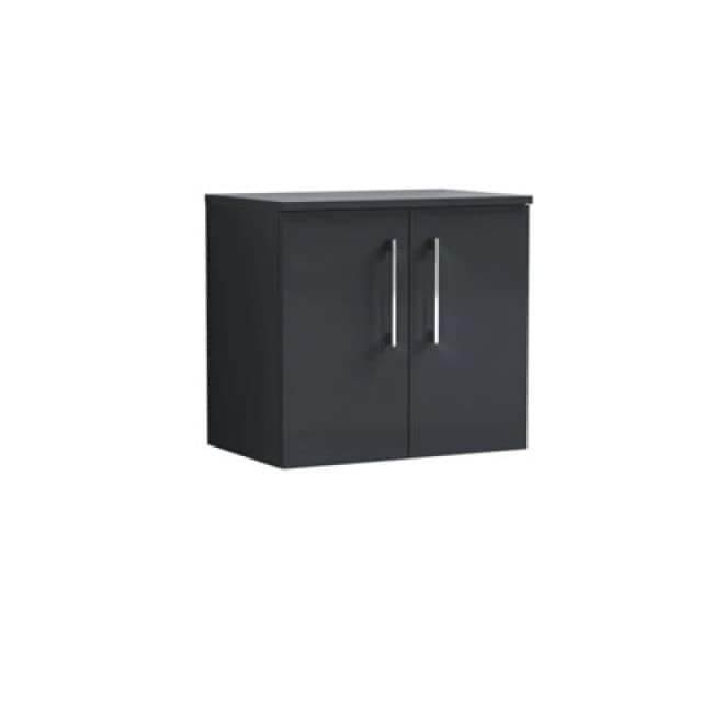 Nuie Arno Wall Hung 2-Door Vanity Unit & Laminate Worktop In Satin Soft Black, Modern Counter Top Vanity Unit In Soft Black