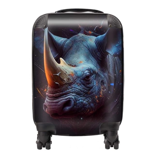 Warren Reed - Designer Rhino Face Splashart Suitcase in Grey Size: Large Grey Unisex Large