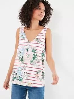 Joules Darlie Floral Stripe Cami Top - Red/Cream, Multi, Size 12, Women