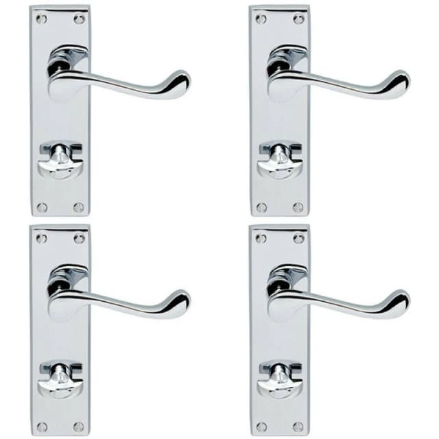 Loops 4x PAIR Victorian Scroll Lever on Bathroom Backplate 155 x 41mm Polished Chrome Multi