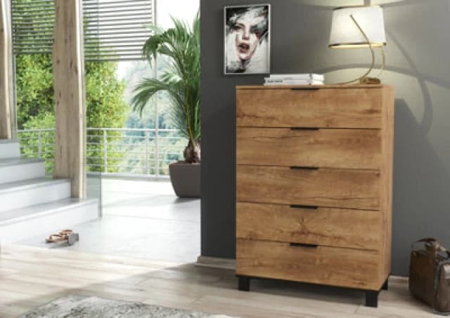 Furneo Modern Dark Oak Effect Chest Of Drawers Cabinet 5 Drawers Storage Cozy 05