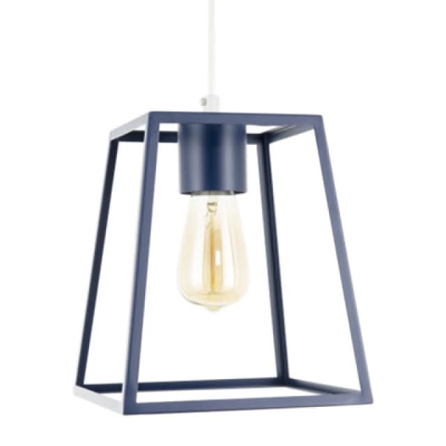 Happy Homewares Industrial Lantern Lamp Shade In Navy Blue With Square Top And Bottom