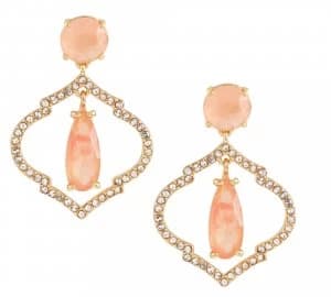 Kate Spade New York Gold Tone Crystal And Pink Stone Drop Earrings Silver