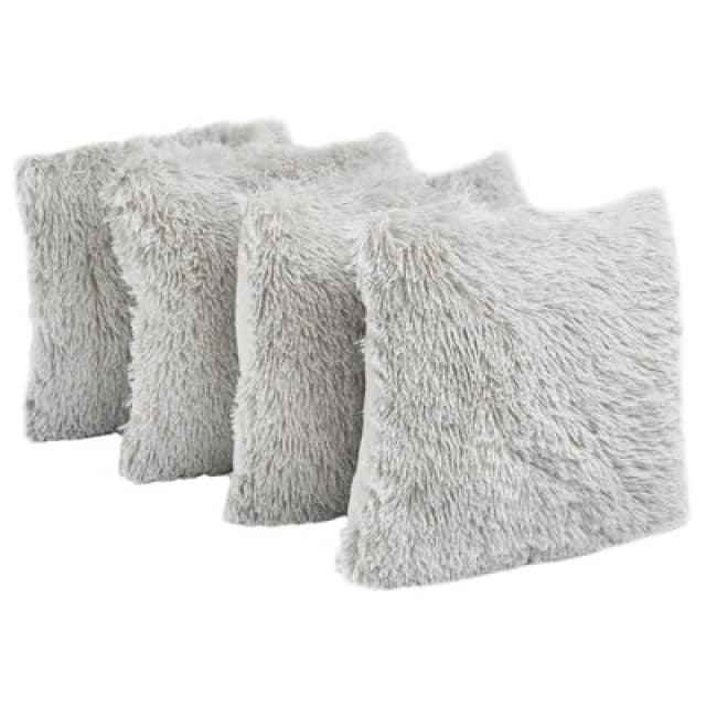 OHS OHS Set of 4 Soft Fluffy Shaggy Square Cushion Covers in Light Grey Size: 45cm x 45cm Light Grey 45cm x 45cm Unisex 5027434093755