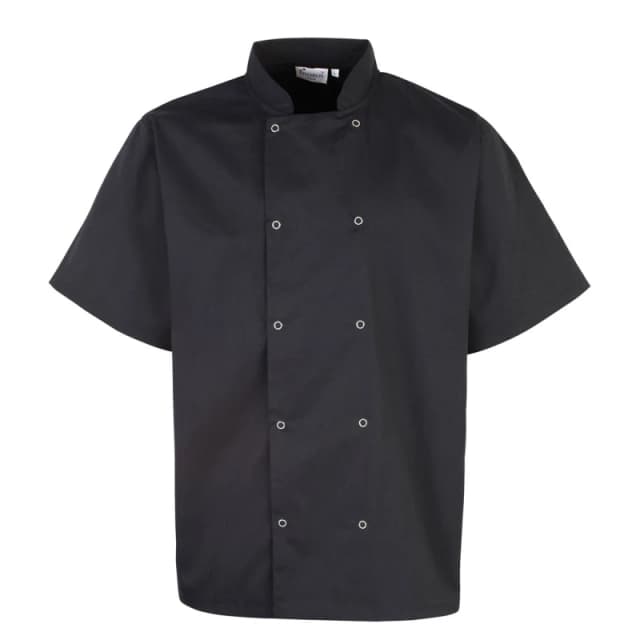 Premier Premier Men Stud Front Short-Sleeved Chef Jacket in Black Size: 4X-Large Black 4XL Male 5063652179550