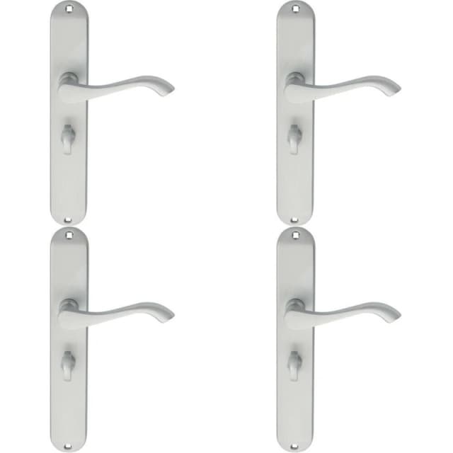 Loops 4x PAIR Curved Handle on Long Slim Bathroom Backplate 241 x 40mm Satin Chrome Multi