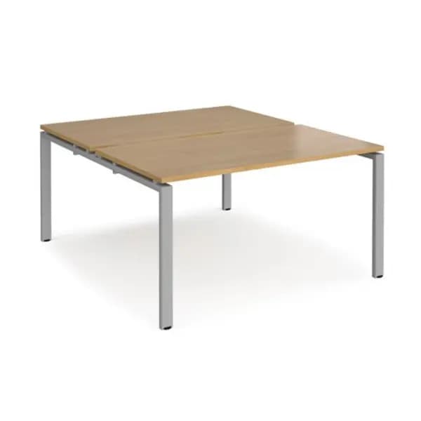 Adapt Bench Desk 2 Person Starter Rectangular Desks 1400mm Oak Tops With Silver Frames 1600mm Depth Adapt Oak E1416-SB-S-O