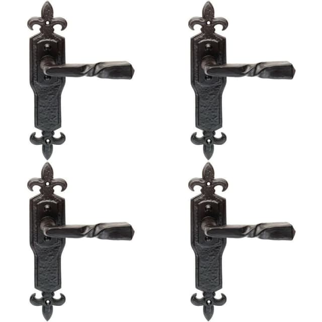 Loops 4x PAIR Forged Twisted Ornate Lever on Latch Backplate 226 x 50mm Black Antique Black
