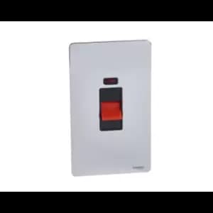 Schneider Electric Ultimate Screwless Flat Plate - Double Control Switch with Neon Indicator, Double Pole, 50AX, GU4421BPC, Polished Chrome with Black