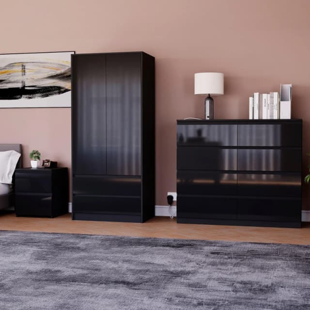 Lassic Vida Designs Glinton Gloss 3 Piece Bedroom Set 5 Black unisex 3 Piece
