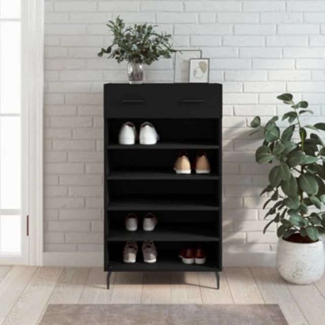 VIDAXL Shoe Cabinet Black 60x35x105cm Engineered Wood Vidaxl 829629