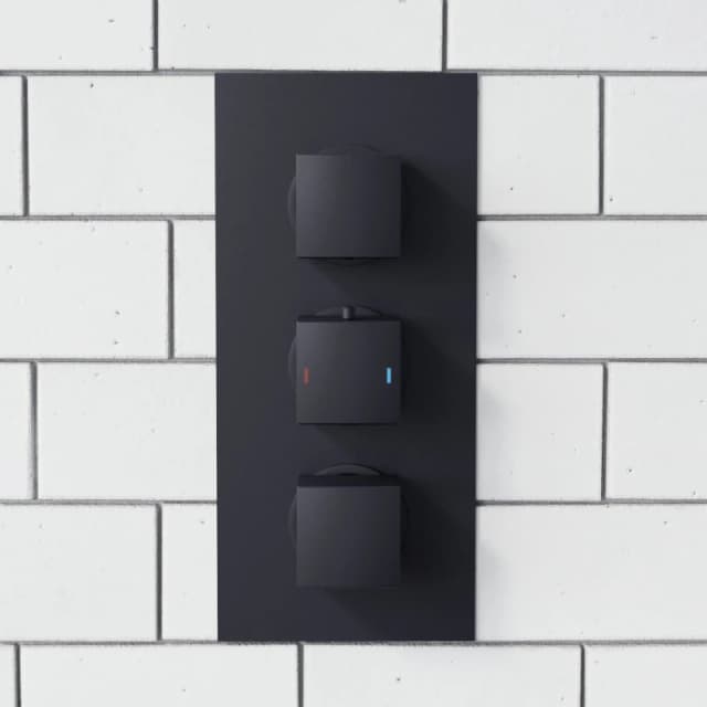 Nes Home Matt Black Square 3 Dial 3 Outlet Concealed Thermostatic Shower Black Unisex