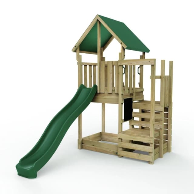 Rebo Wooden Climbing Frame Play Tower and Slide - M11 Stepup Brown
