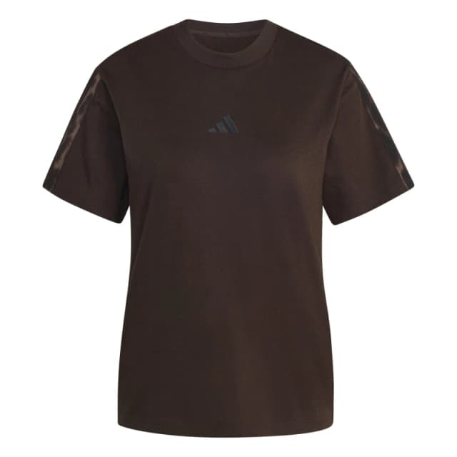 adidas Essentials 3 Stripe T-Shirt Womens Brown/Leopard female XL (20-22)
