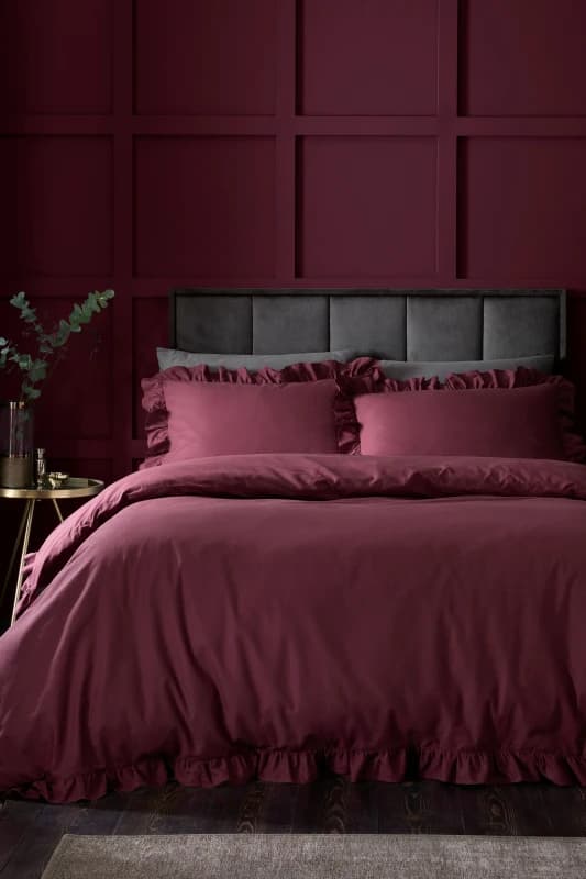 Appletree Cassia Frill Cotton Duvet Cover Bedding Set Berry