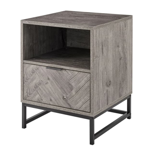 LIVIVO Herringbone Side Table Storage Unit - Featuring a Spacious Drawer for Stylish Organisation Light Grey