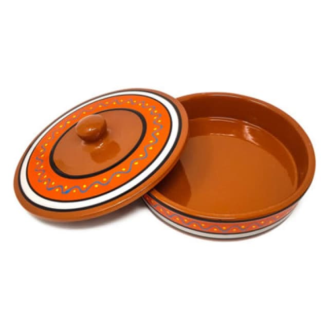 Verano Spanish Ceramics Fiesta Hand Painted Pattern Ceramic Kitchen Dining Tortilla Servers Orange (Diam) 25Cm