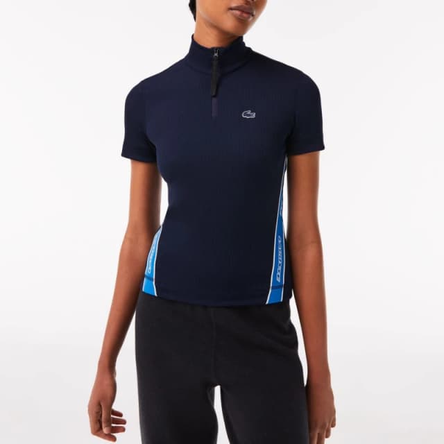 Lacoste Contrast Bands Zip Neck Polo Shirt - Blue Blue 12