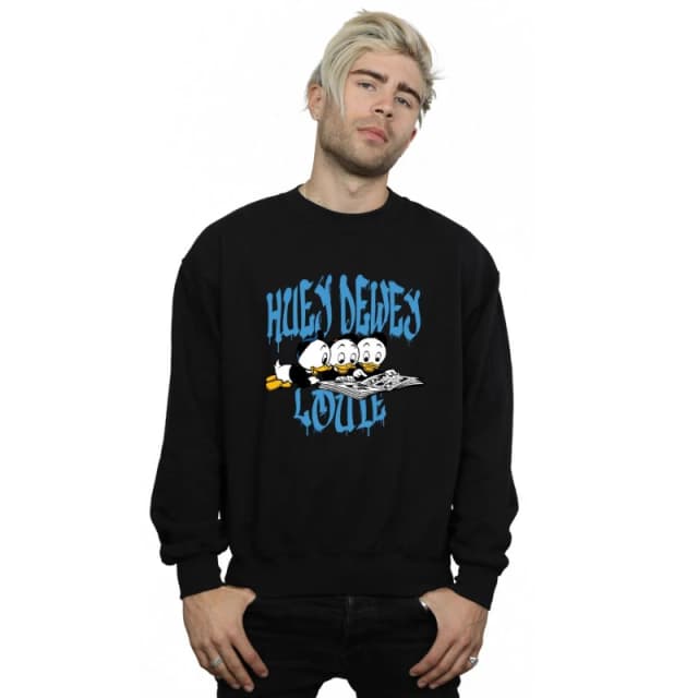 Disney Men Huey Dewey Louie Reading Sweatshirt in Black Size: Small Black S Male 5063376475105